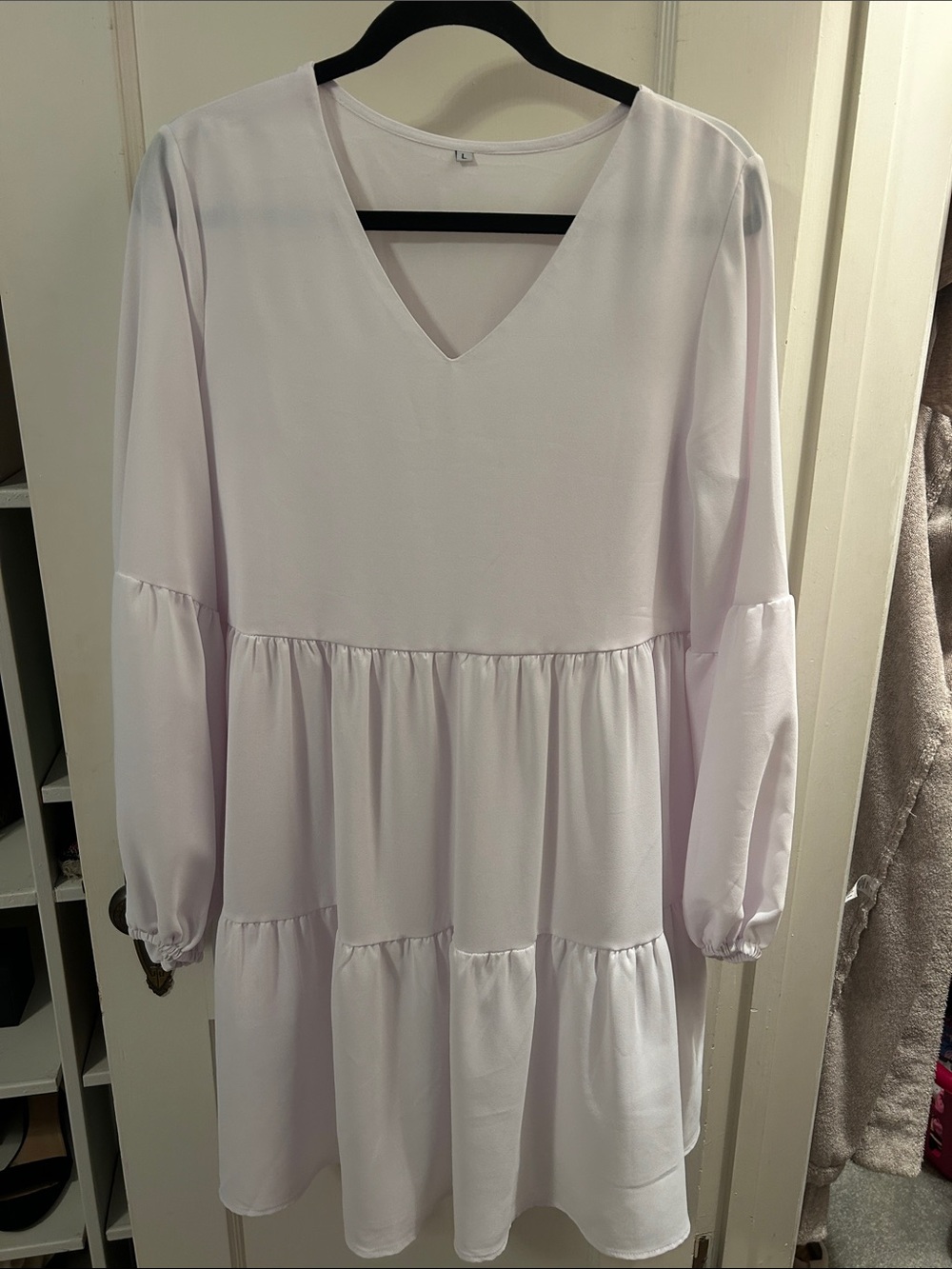 Amazon Women's White V-Neck Tiered Mini Dress